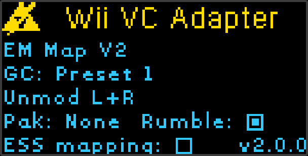 Adapter splash screen, showing firmware version in the bottom corner